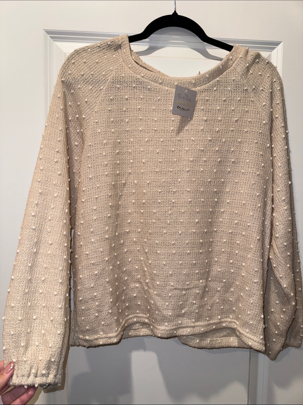 Blu Pepper Cream Dot Texture Pullover Sweater